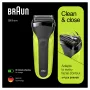 Elektrinė skustuvė BRAUN Series 3 300 — folijinė skustuvė, 3 galvutės, AC/baterija, apdailos įrankis, plaunama, 0,326 kg, juoda/Volt Green