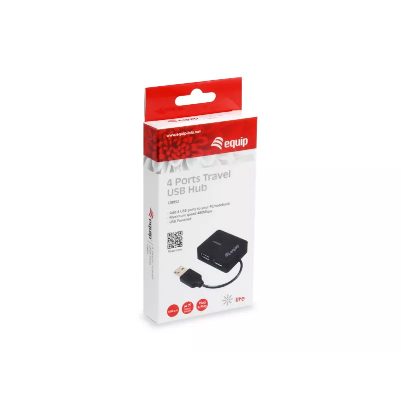 Equip 128952 sąsajos šakotuvas USB 2.0 480 Mbit/s Juodas