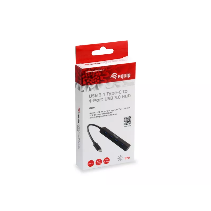 Equip 128954 sąsajos šakotuvas USB 3.2 Gen 1 (3.1 Gen 1) Type-C 5000 Mbit/s juodas
