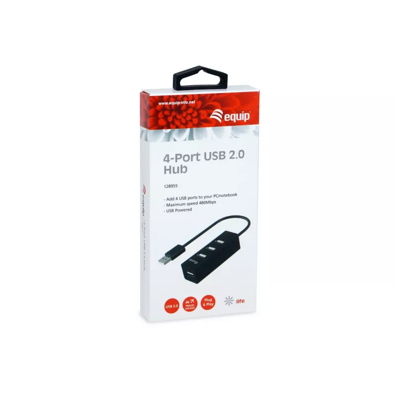 Equip 4-Port USB 2.0 Hub, USB 2.0, USB 2.0, 480 Mbit/s, Juoda, Kinija, CE, RoHS