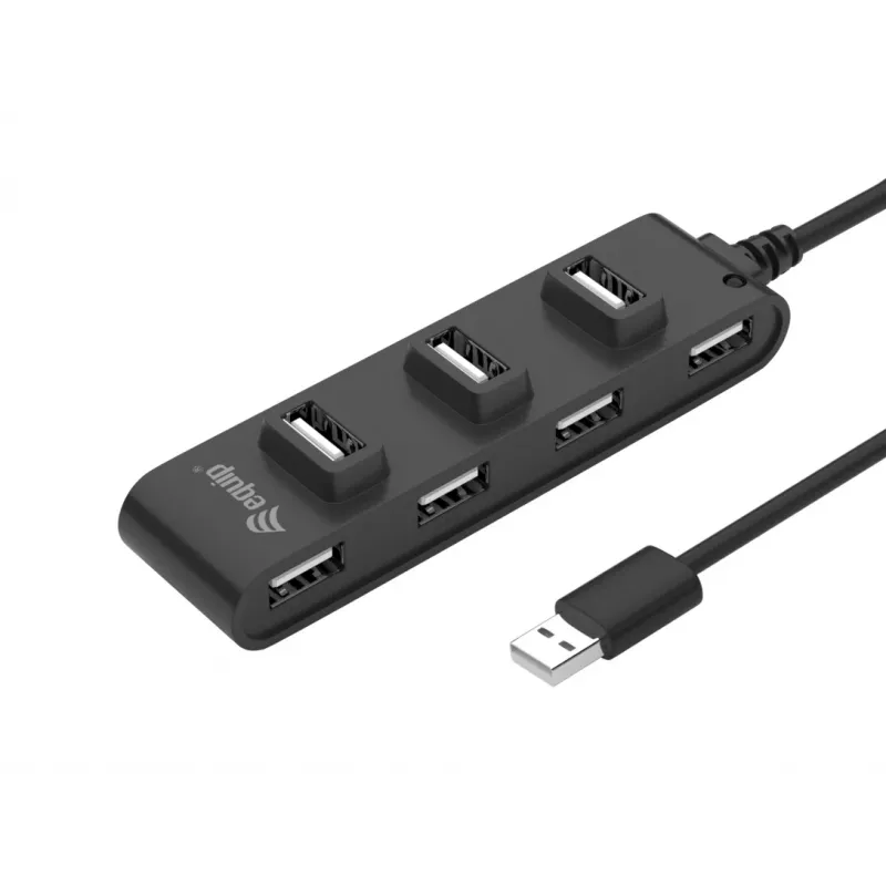Equip 7 prievadų USB 2.0 šakotuvas, USB 2.0, USB 2.0, 480 Mbit/s, juoda, Kinija, CE, RoHS