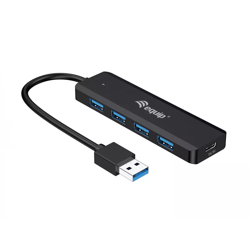 4 prievadų USB 3.2 Gen 1 šakotuvas Equip su USB-C adapteriu, juodas, 5000 Mbit/s