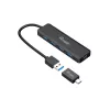 4 prievadų USB 3.2 Gen 1 šakotuvas Equip su USB-C adapteriu, juodas, 5000 Mbit/s