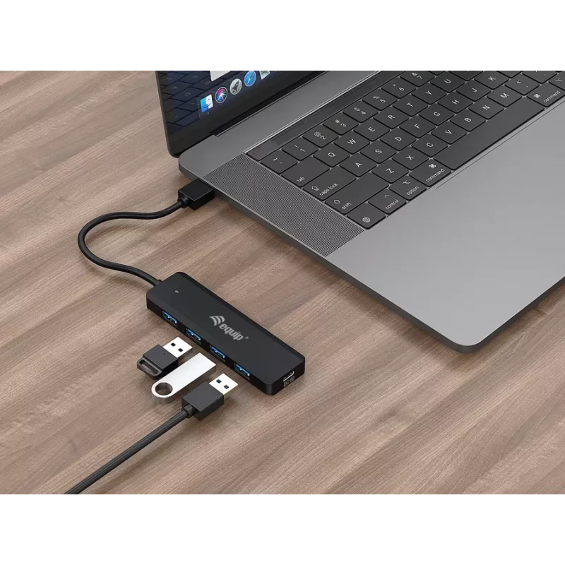 4 prievadų USB 3.2 Gen 1 šakotuvas Equip su USB-C adapteriu, juodas, 5000 Mbit/s
