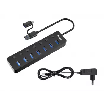 USB Hub Equip 7-Port USB 3.2 Gen 1 Hub with Power Adapter