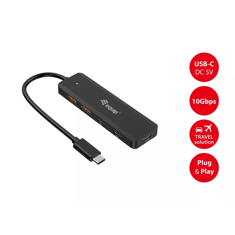 Equip USB-C 4 prievadų USB 3.2 Gen 2 (10 Gbps) šakotuvas, USB-C x 2, USB-A x 2