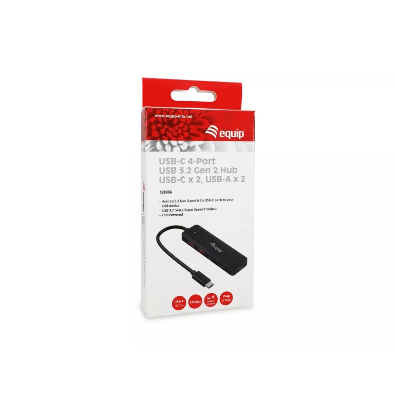 Equip USB-C 4 prievadų USB 3.2 Gen 2 (10 Gbps) šakotuvas, USB-C x 2, USB-A x 2