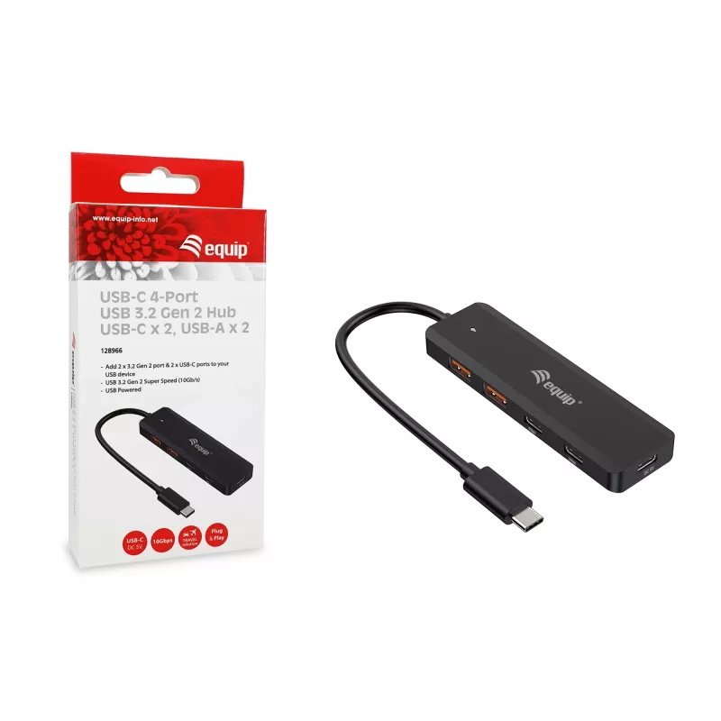 Equip USB-C 4 prievadų USB 3.2 Gen 2 (10 Gbps) šakotuvas, USB-C x 2, USB-A x 2
