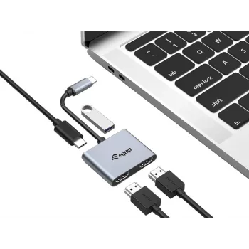 Equip USB-C 4 in 1 Dual HDMI Adapter, USB 3.2 Gen 1 (3.1 Gen 1) Type-C, sidabrinis, 4K Ultra HD, 30 Hz, HDMI, aliuminis