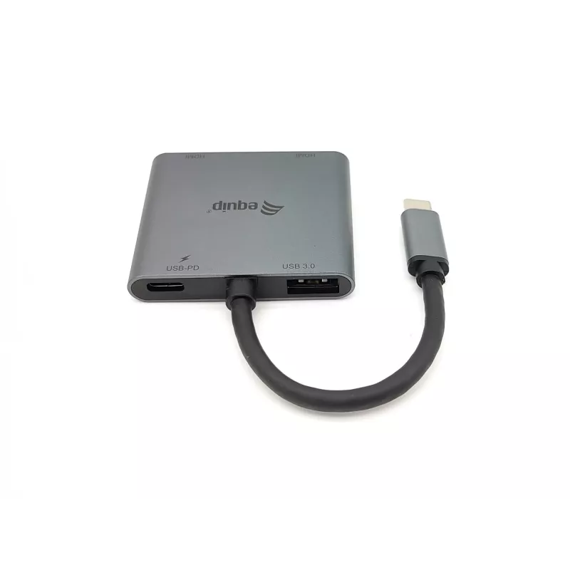 Equip USB-C 4 in 1 Dual HDMI Adapter, USB 3.2 Gen 1 (3.1 Gen 1) Type-C, sidabrinis, 4K Ultra HD, 30 Hz, HDMI, aliuminis