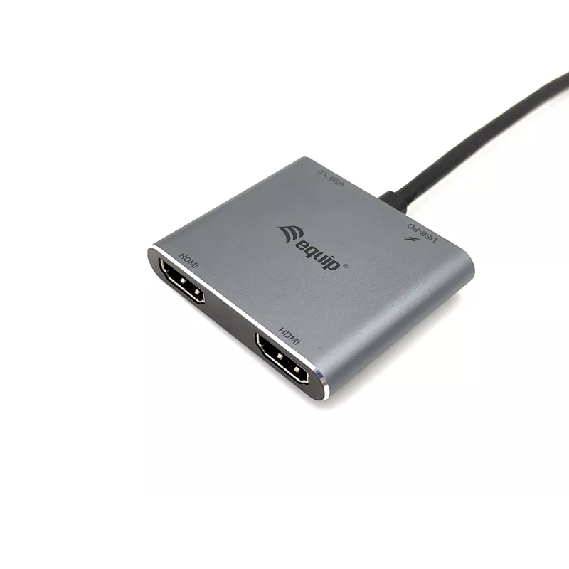 Equip USB-C 4 in 1 Dual HDMI Adapter, USB 3.2 Gen 1 (3.1 Gen 1) Type-C, sidabrinis, 4K Ultra HD, 30 Hz, HDMI, aliuminis