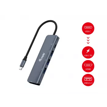Equip USB-C 5-in-1 DAUGIAFUNKCIS adapteris, HDMI, USB 3.2 GEN1, 100W USB PD