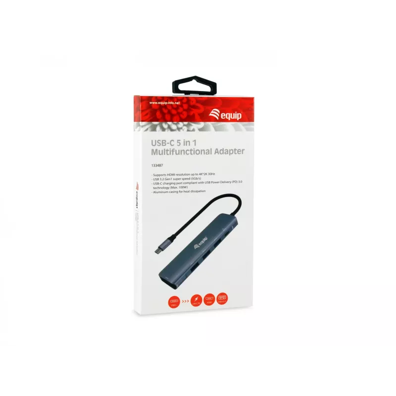 Equip USB-C 5-in-1 DAUGIAFUNKCIS adapteris, HDMI, USB 3.2 GEN1, 100W USB PD