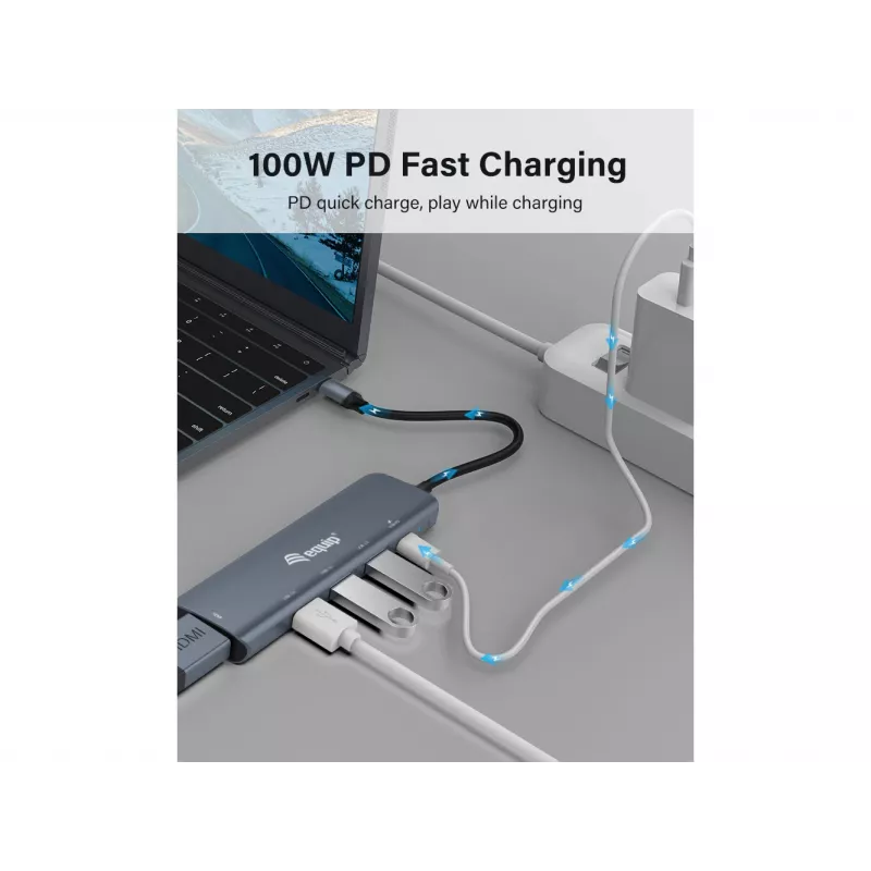 Equip USB-C 5-in-1 DAUGIAFUNKCIS adapteris, HDMI, USB 3.2 GEN1, 100W USB PD
