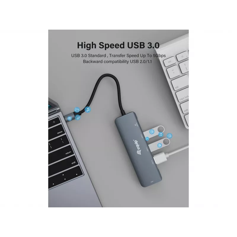 Equip USB-C 5-in-1 DAUGIAFUNKCIS adapteris, HDMI, USB 3.2 GEN1, 100W USB PD
