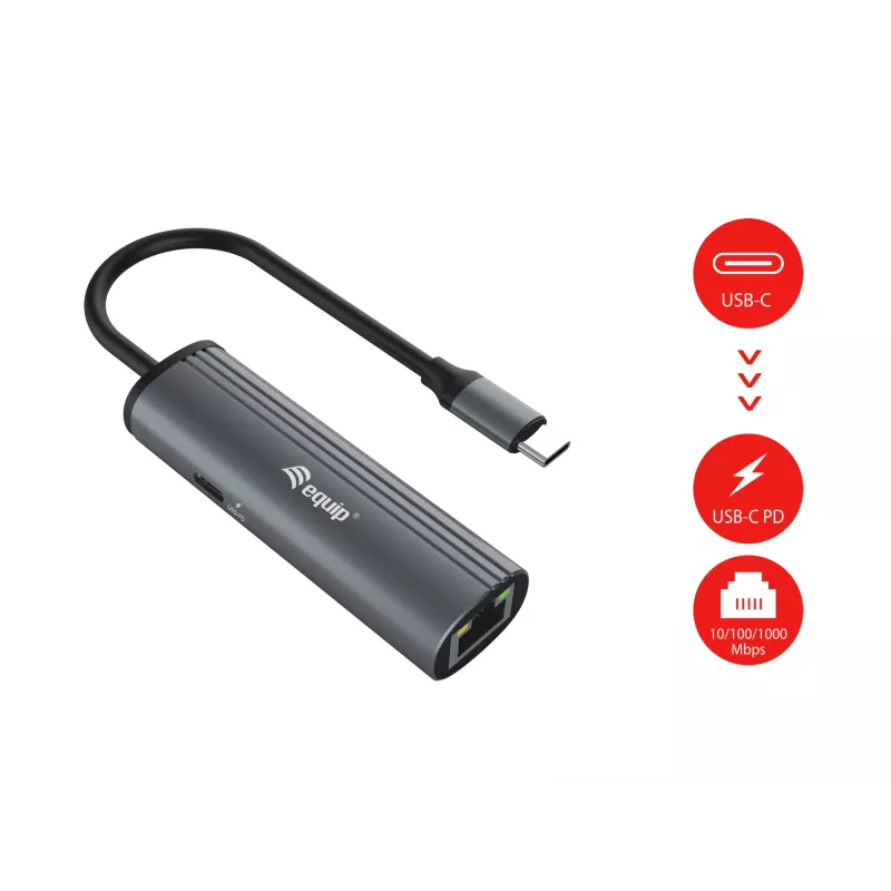 Equip USB-C į RJ45 Gigabit tinklo + PD adapteris USB Type-C 100W