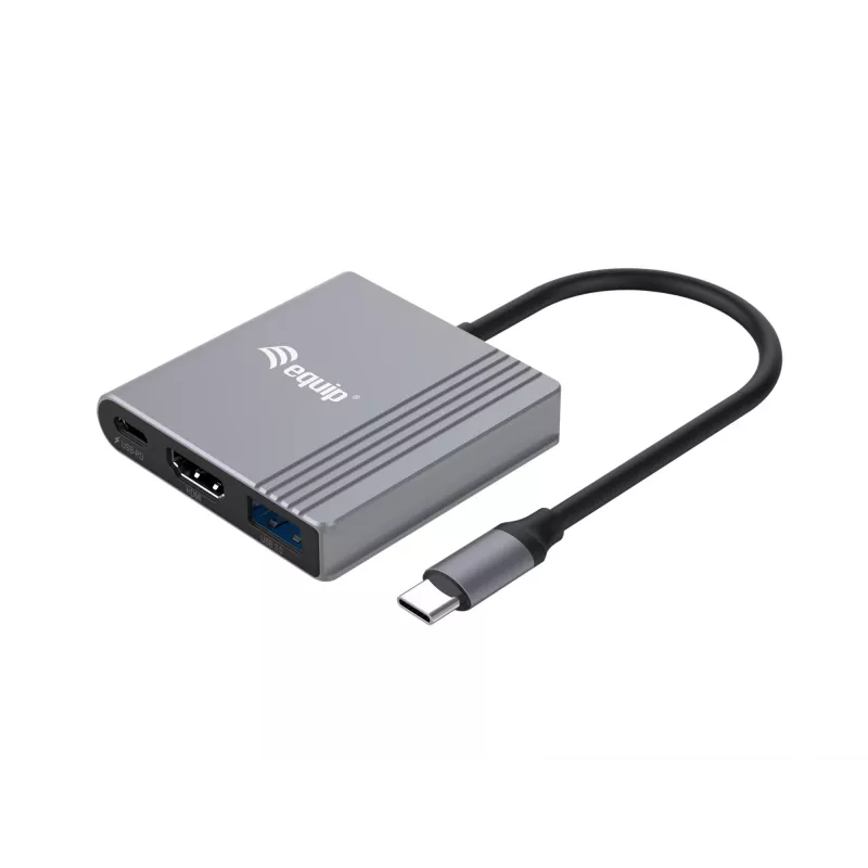 Equip 3-in-1 USB-C į HDMI / USB-A / USB PD adapteris, 3.2 Gen 1 (3.1 Gen 1), USB Type-C, HDMI išvestis, 3840 x 2160 pikselių