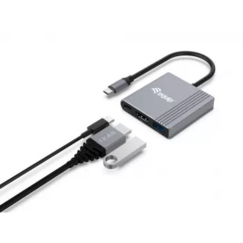 Equip 3-in-1 USB-C į HDMI / USB-A / USB PD adapteris, 3.2 Gen 1 (3.1 Gen 1), USB Type-C, HDMI išvestis, 3840 x 2160 pikselių