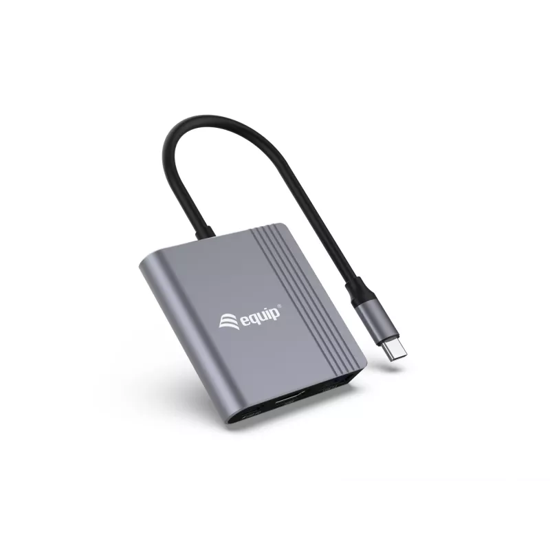 Equip 3-in-1 USB-C į HDMI / USB-A / USB PD adapteris, 3.2 Gen 1 (3.1 Gen 1), USB Type-C, HDMI išvestis, 3840 x 2160 pikselių