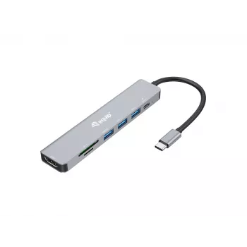 Equip USB-C 7-in-1 daugiafunkcis adapteris, HDMI 4K/60Hz, USB 3.2 Gen1 x 3, TF/MICRO SD, 100W USB PD