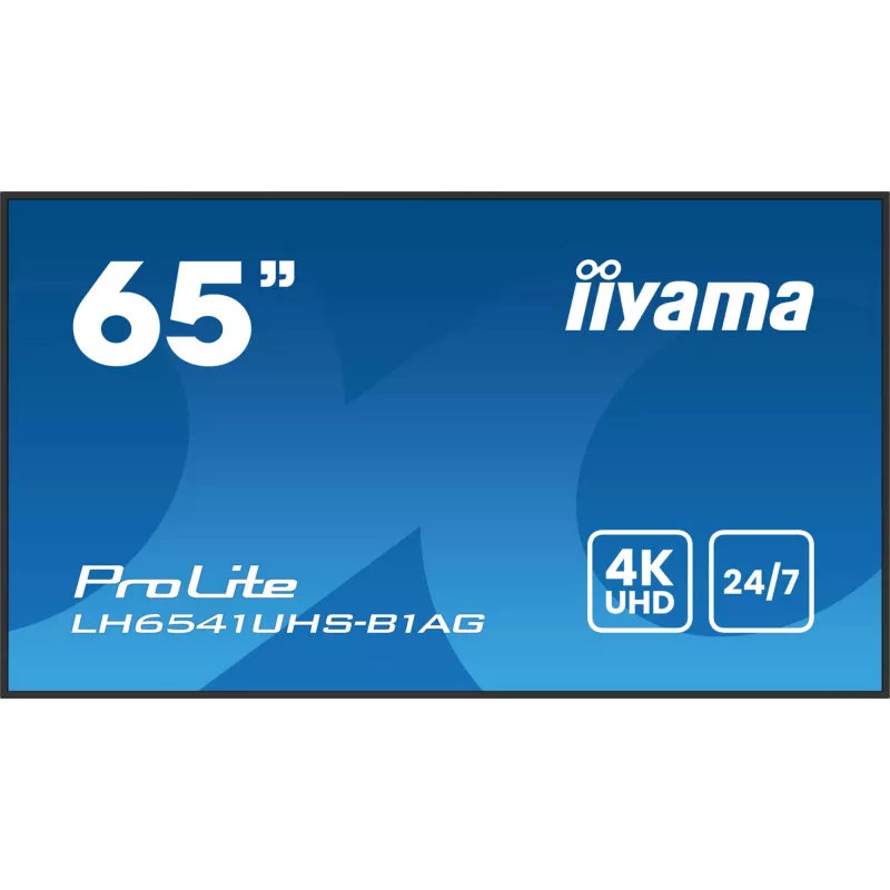 „iiyama LH6541UHS-B1AG“ reklaminis ekranas 163,8 cm (64,5 col.) LCD 500 cd/m² 4K Ultra HD juodas 24/7