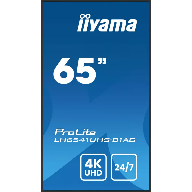 „iiyama LH6541UHS-B1AG“ reklaminis ekranas 163,8 cm (64,5 col.) LCD 500 cd/m² 4K Ultra HD juodas 24/7