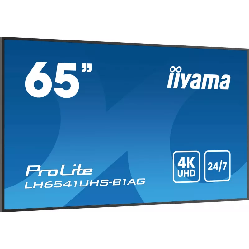 „iiyama LH6541UHS-B1AG“ reklaminis ekranas 163,8 cm (64,5 col.) LCD 500 cd/m² 4K Ultra HD juodas 24/7