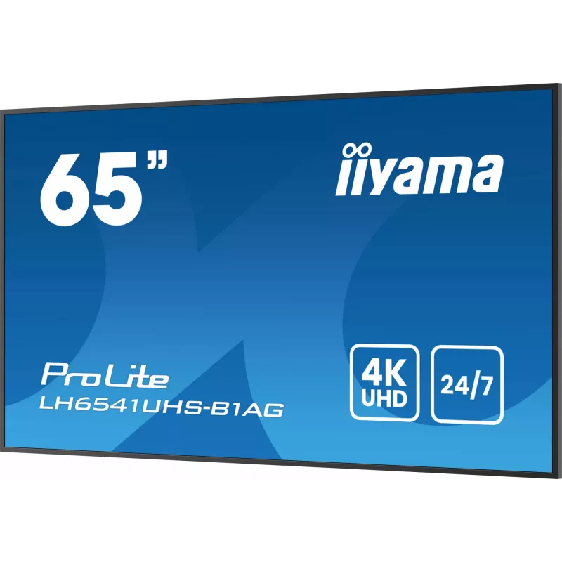 „iiyama LH6541UHS-B1AG“ reklaminis ekranas 163,8 cm (64,5 col.) LCD 500 cd/m² 4K Ultra HD juodas 24/7