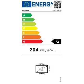 Philips 75BDL4511D/00 Signage Display Digital A-board 190.5 cm (75 inch) 500 cd/m² 4K Ultra HD Juoda 24/7