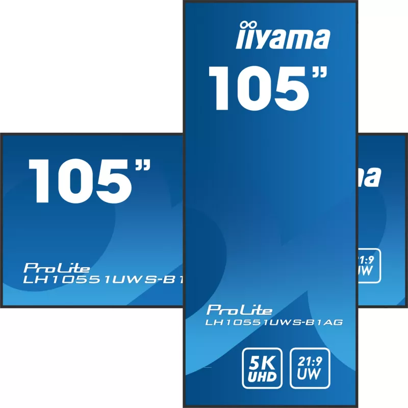IIYAMA LH10551UWS-B1AG reklaminis ekranas Skaitmeninis reklaminis plokščiasis ekranas 2.67 m (105 col.) LED 500 cd/m² itin platus 5K HD juodas 24/7