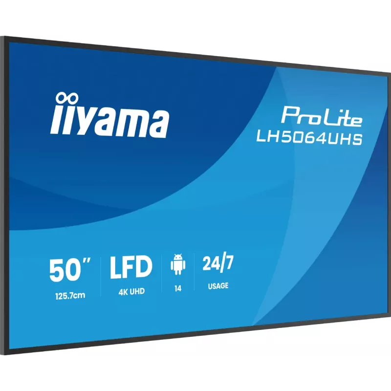 Skaitmeninės reklamos plokščiasis ekranas iiyama LH6564UHS-B1AG 65 colių 4K Ultra HD