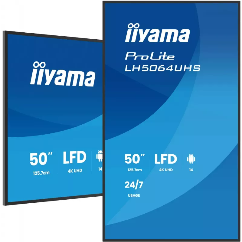 Skaitmeninės reklamos plokščiasis ekranas iiyama LH6564UHS-B1AG 65 colių 4K Ultra HD