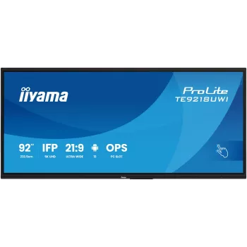 iiyama TE9218UWI-B1AG Signage Display Kiosk dizainas 2,32 m (91,5 col.) LED Wi-Fi 500 cd/m² 5K Ultra HD Juodas Liečiamasis ekranas Integruotas procesorius Android 16/7