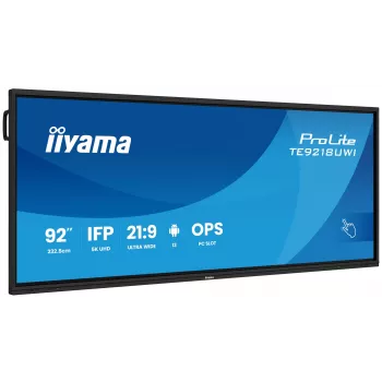 iiyama TE9218UWI-B1AG Signage Display Kiosk dizainas 2,32 m (91,5 col.) LED Wi-Fi 500 cd/m² 5K Ultra HD Juodas Liečiamasis ekranas Integruotas procesorius Android 16/7