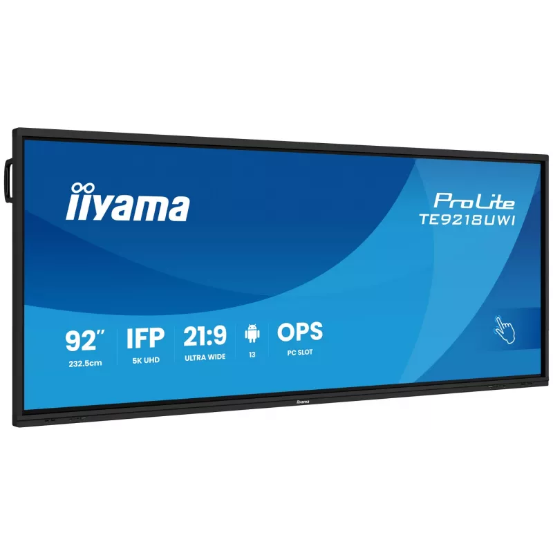 iiyama TE9218UWI-B1AG Signage Display Kiosk dizainas 2,32 m (91,5 col.) LED Wi-Fi 500 cd/m² 5K Ultra HD Juodas Liečiamasis ekranas Integruotas procesorius Android 16/7
