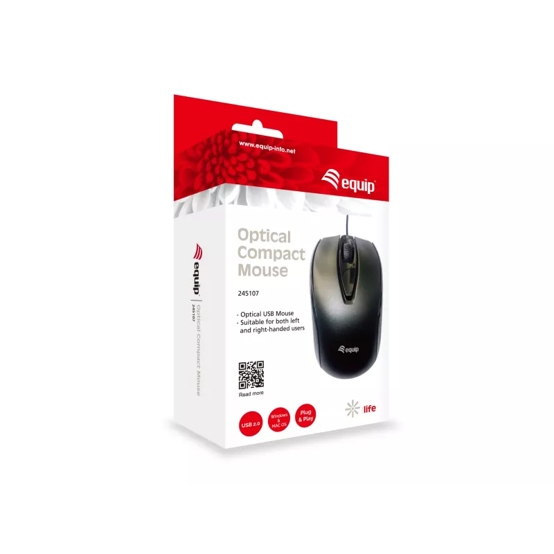 Equip 245107 pelė, biuro, abiem rankoms tinkama, USB Type-A, optinė, 1000 DPI
