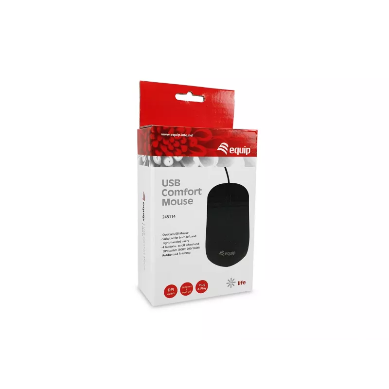 Equip USB Comfort pelė, universali, optinė, USB Type-A, 1600 DPI, juoda