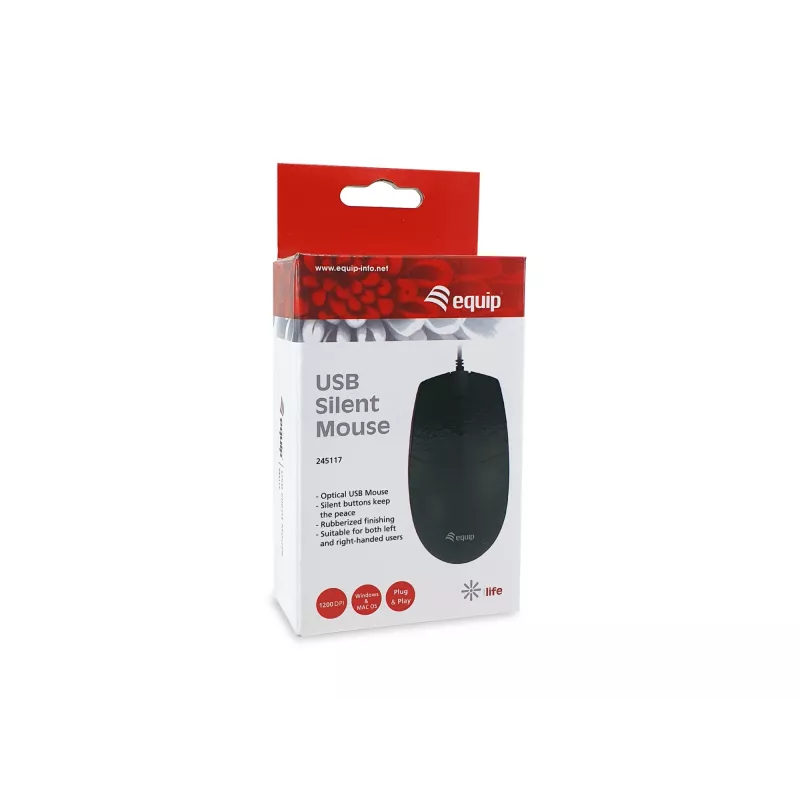 Equip USB tylioji pelė, abiem rankoms tinkama, optinė, USB Type-A, 1200 DPI, juoda