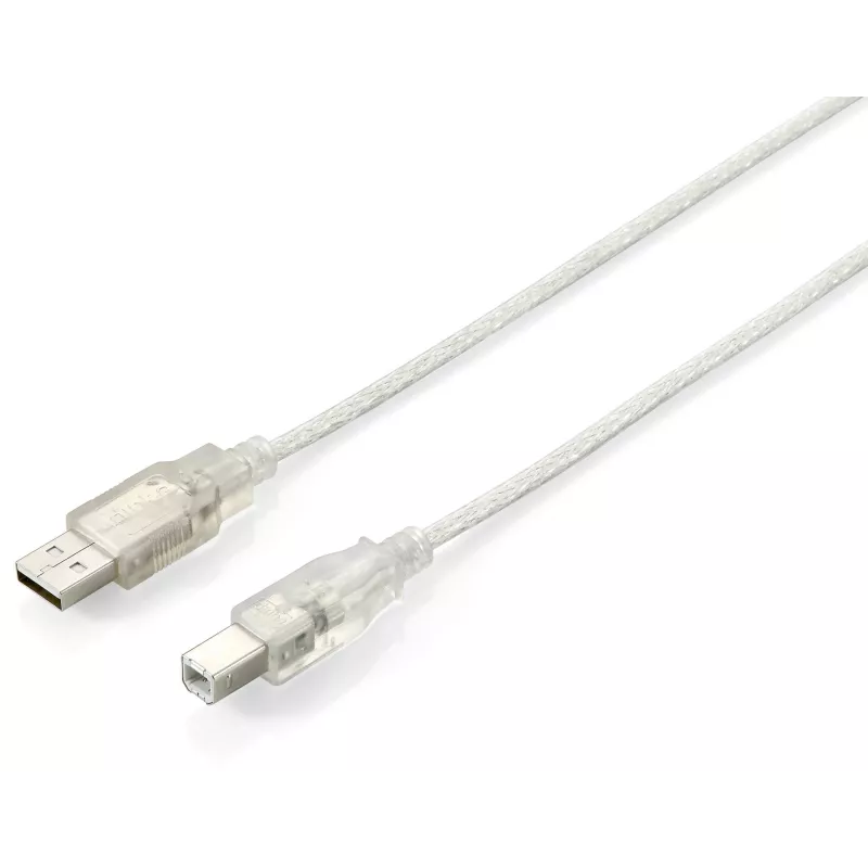 Equip USB 2.0 Type A to Type B kabelis, 3.0m , Transparent Sidabrinė
