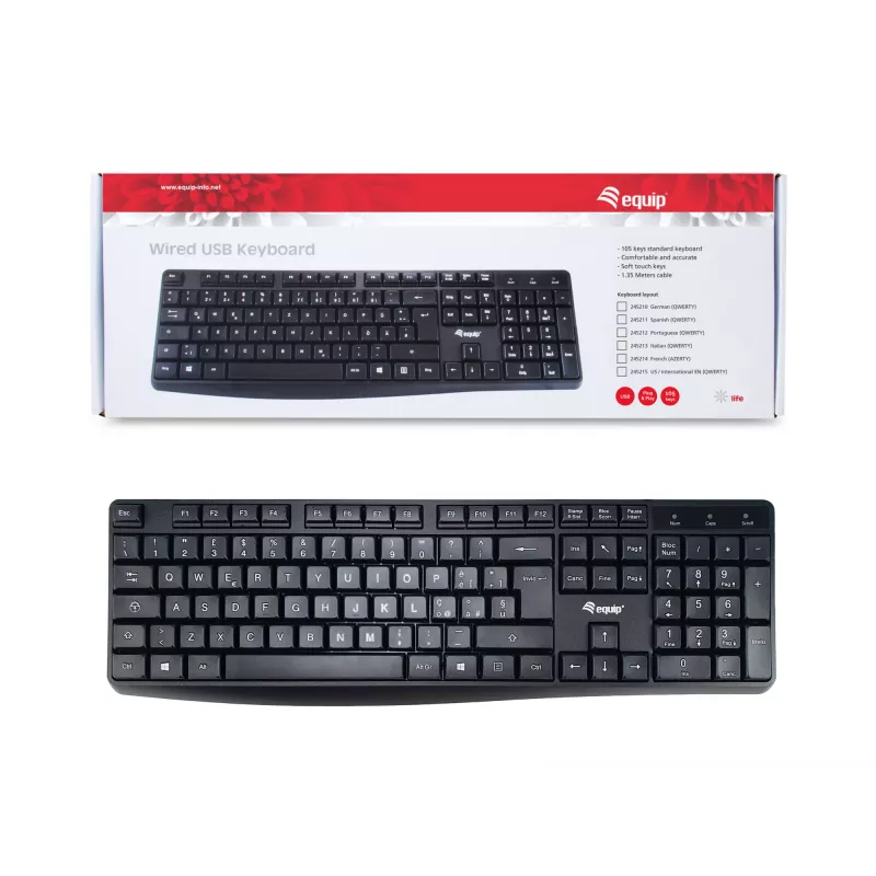 Equip 245213 klaviatūra, skirta biurui, USB, QWERTY, itališka, juoda
