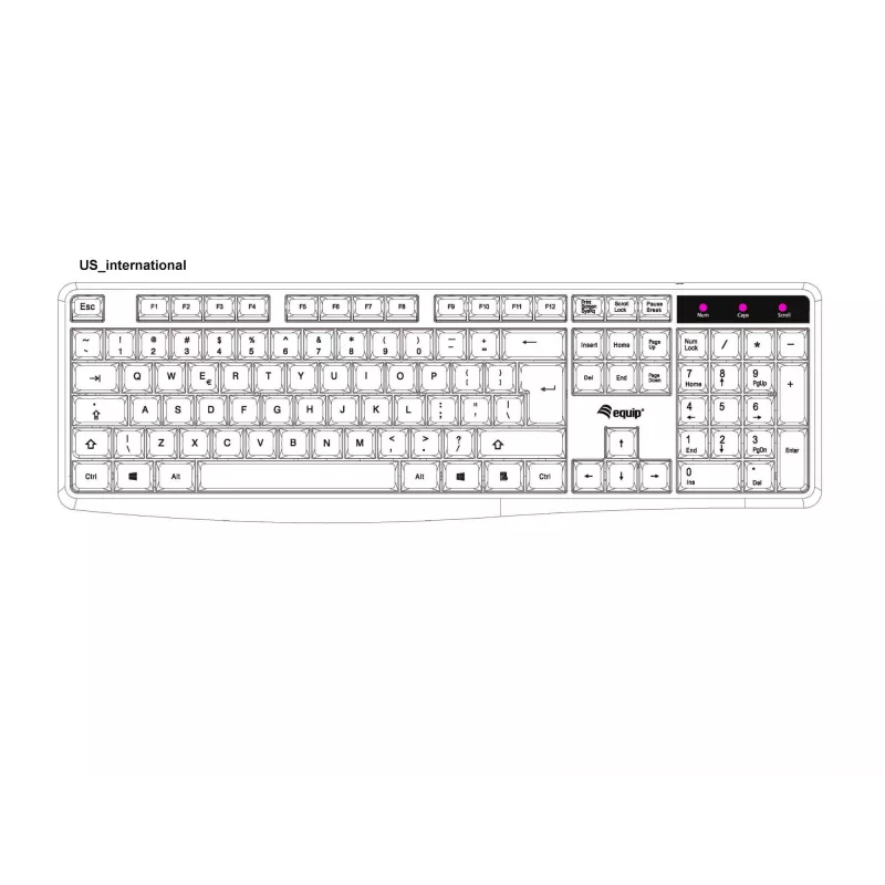 Equip laidinė USB klaviatūra, JAV/tarptautinis išdėstymas (QWERTY), pilno dydžio (100 %), laidinė, USB, QWERTY, juoda