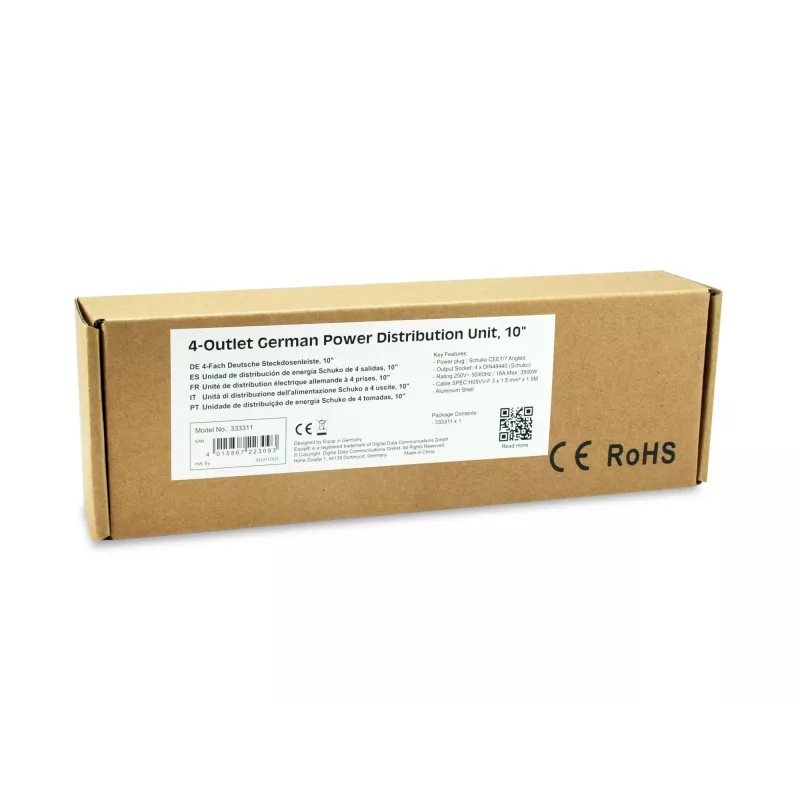 Equip 333311 maitinimo skirstytuvas (PDU) 4 kintamosios srovės lizdai 1U juoda, sidabrinė