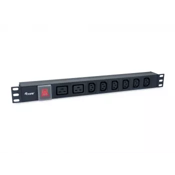 Equip 8 lizdų maitinimo skirstytuvas, 6 x IEC-C13 + 2 x IEC-C19, įjungimo/išjungimo jungiklis, aliuminio korpusas