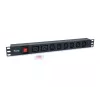 Equip 8 lizdų maitinimo skirstytuvas, 6 x IEC-C13 + 2 x IEC-C19, įjungimo/išjungimo jungiklis, aliuminio korpusas