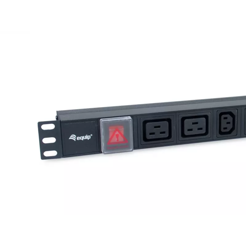 Equip 8 lizdų maitinimo skirstytuvas, 6 x IEC-C13 + 2 x IEC-C19, įjungimo/išjungimo jungiklis, aliuminio korpusas