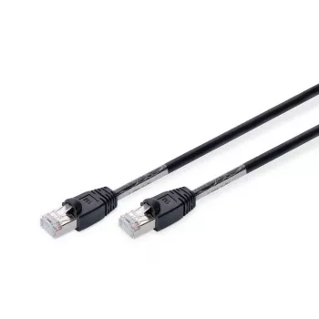 DIGITUS lauko komutacinis kabelis - CAT6 - S/FTP - su apsauginiais gaubteliais - Cu - 1m - juodas apvalkalas