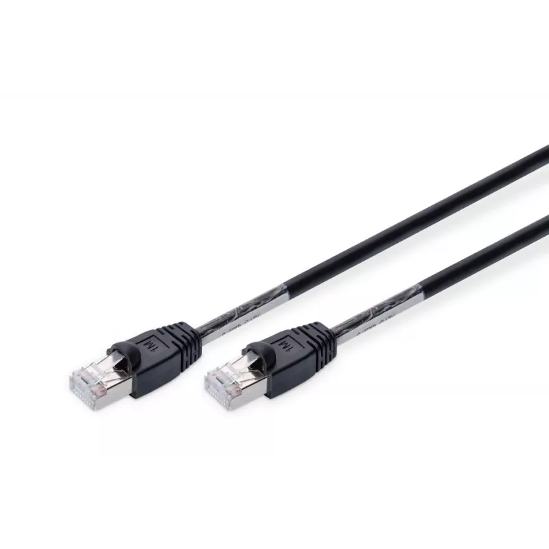 DIGITUS lauko komutacinis kabelis - CAT6 - S/FTP - su apsauginiais gaubteliais - Cu - 1m - juodas apvalkalas