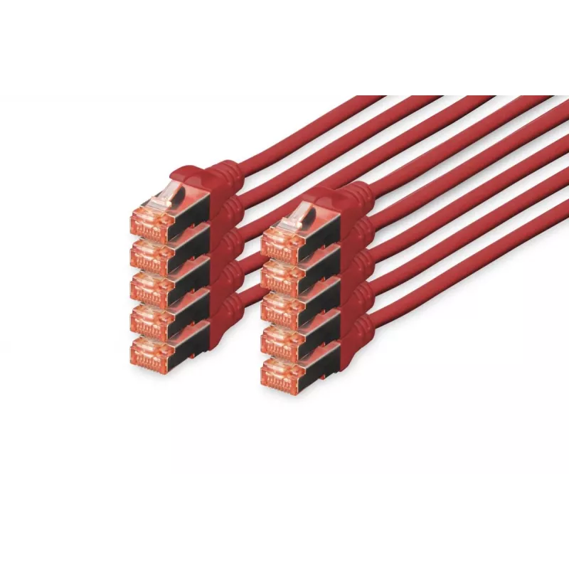 DIGITUS komutacinis kabelis - CAT6 - S/FTP - Snagless - Cu - 3m - raudonas - 10 vnt.