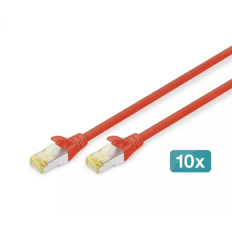 DIGITUS komutacinis kabelis - CAT6a - S/FTP - neužkabinamas - 3 m - raudonas - 10 vnt.