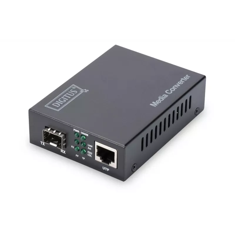 DIGITUS medijos keitiklis, SFP 10/100/1000Base-T į atvirą SFP lizdą, su maitinimo bloku be SFP modulio